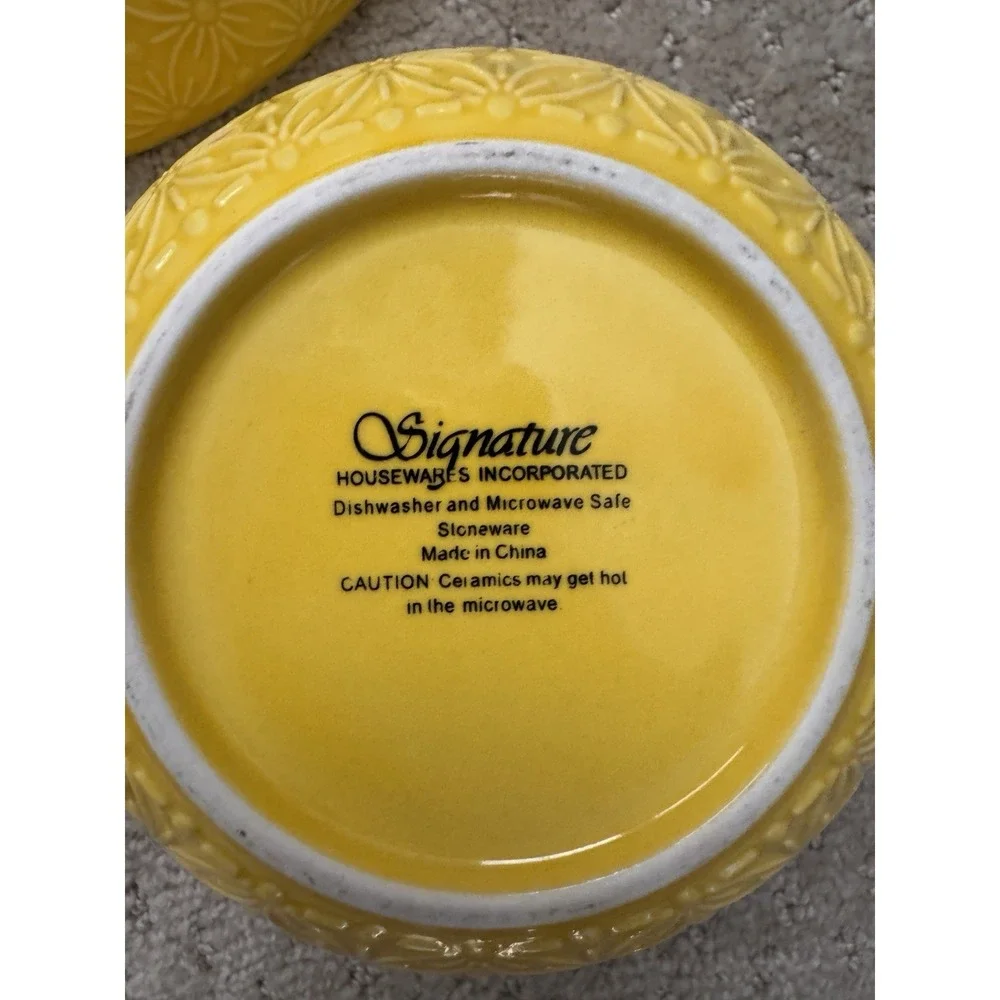 SIGNATURE Brand Embossed Yellow Teal Interior Design Ceramic Bowls (3 in Set)